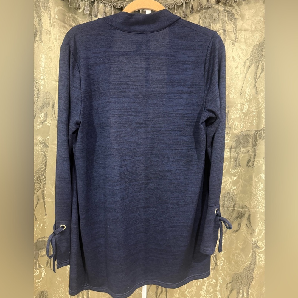 Charter Club Navy Open Cardigan with Sleeve Tie Accent - Picture 2 of 6